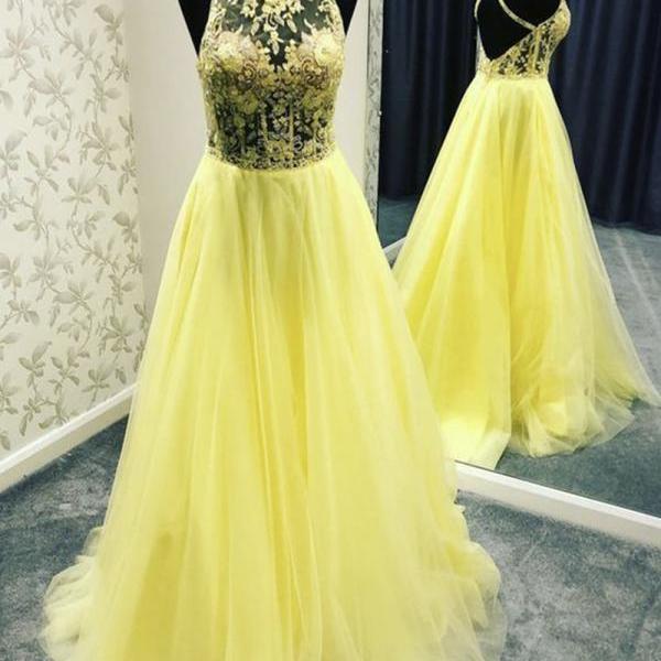 Yellow Tulle Lace Long Prom Dress Formal Dress on Luulla