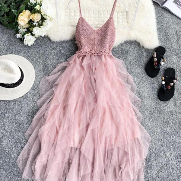 Spaghetti Strap Scoop Neck Ruffle Bodice Dress Azalea