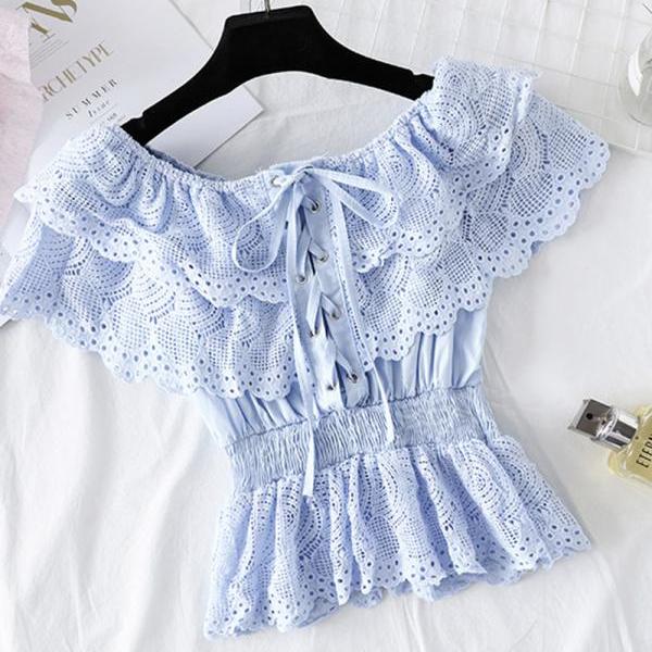 Romantic Short-sleeved Lace Top Women's Tops on Luulla