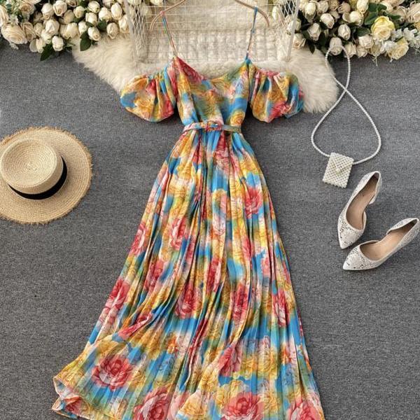 A Line V Neck Floral Dress..