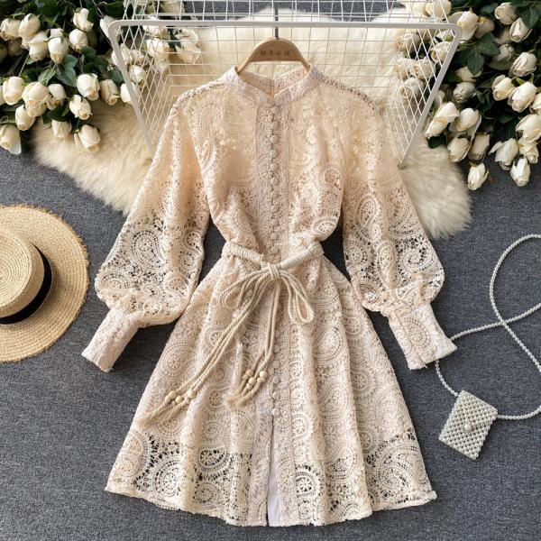 Cute lace long sleeve dress fashion dress