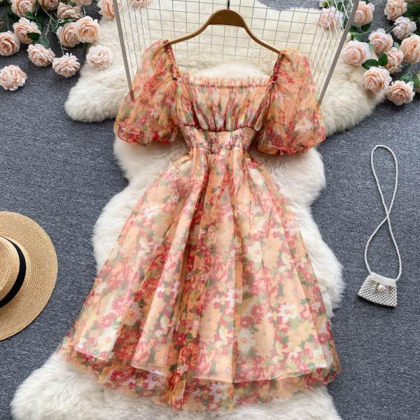 Cute A line floral dress fashion girl dress