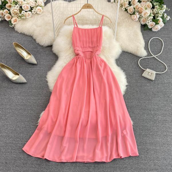Pink chiffon short dress A line fashion dress