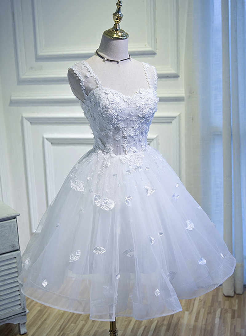 White Lace Short Bridal Prom Gown