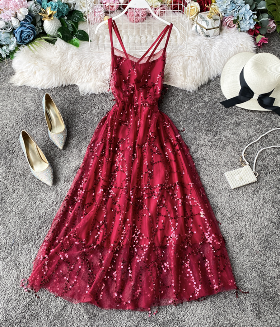 Stylish v neck tulle sequins short dress party dress  1131 main image 0