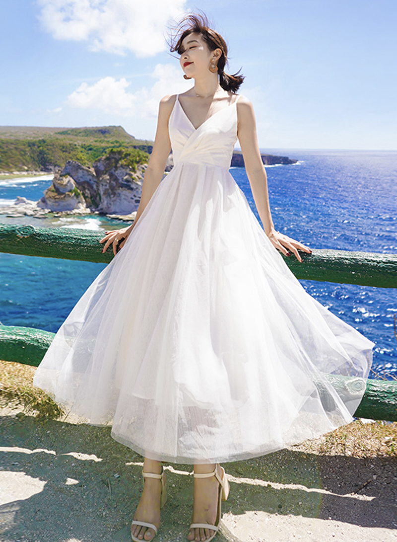 White A Line Tulle Dress Summer Dress on Luulla