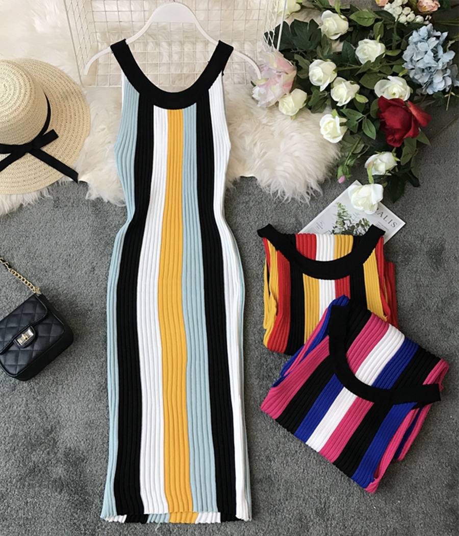 Stylish Striped Sleeveless Knit Dress on Luulla