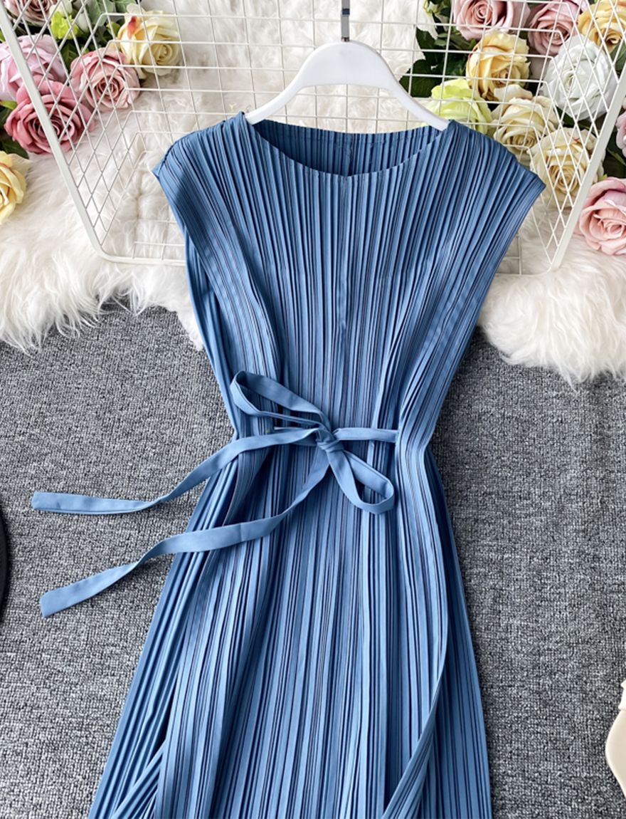 Elegant Pleated Long Sleeve A-Line Mini Dress main image 1