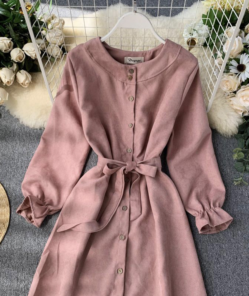 Long-Sleeve Button-Down Cotton Denim Dress with Ruffled Cuffs main image 0