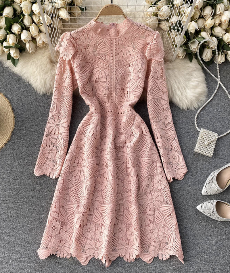 A Line Cutout Lace Dress Long Sleeve Dress on Luulla