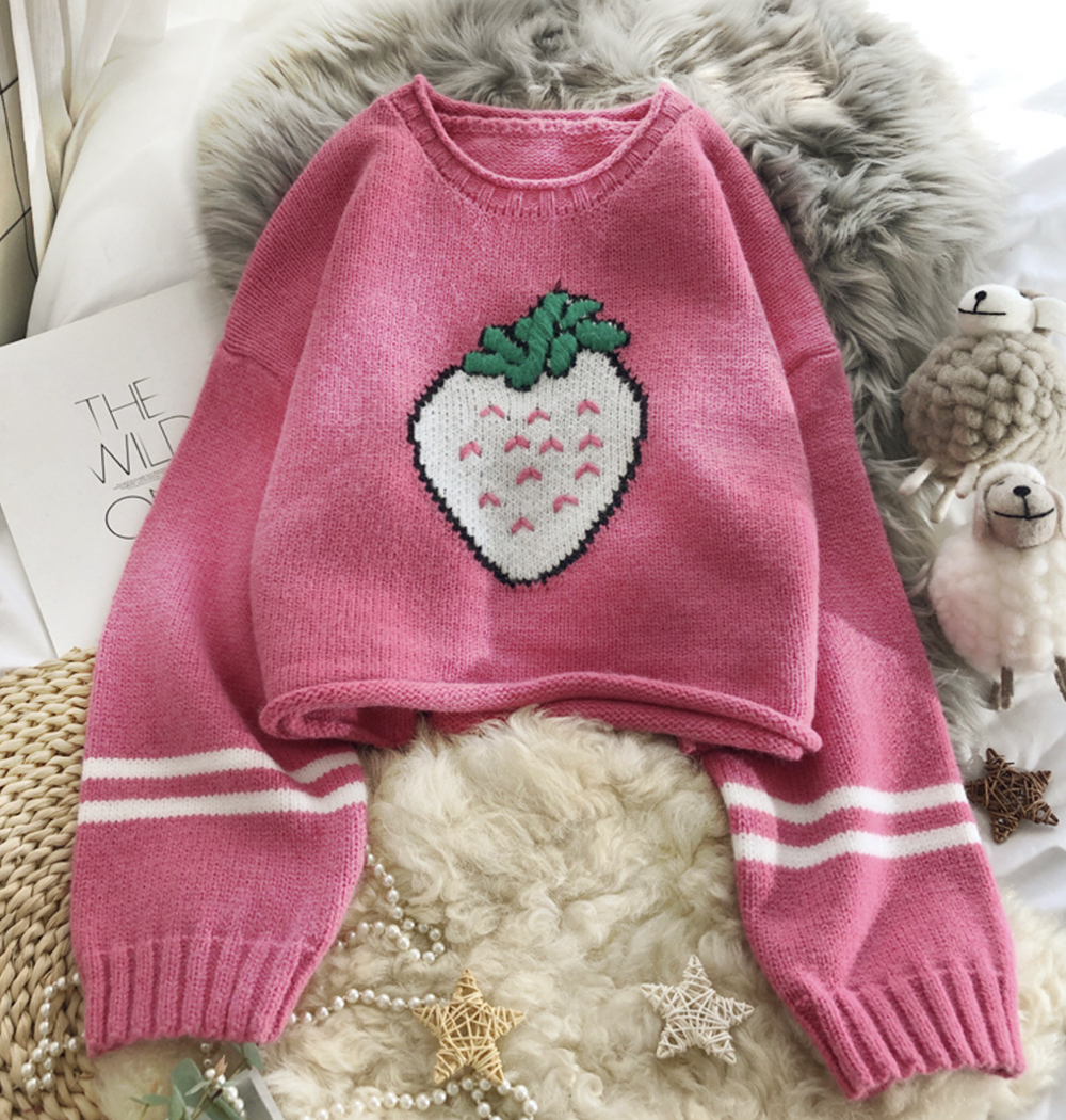 Lovely Strawberry Long Sleeve Sweater on Luulla