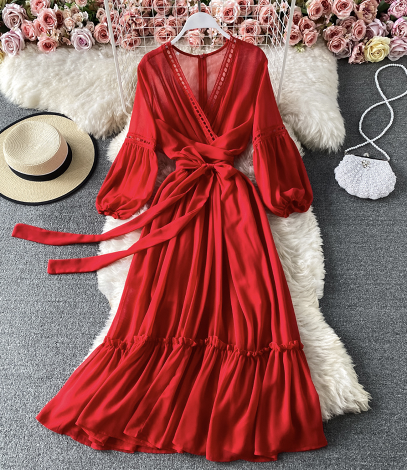 Red A Line Chiffon Dress Fashion Girl Dress on Luulla
