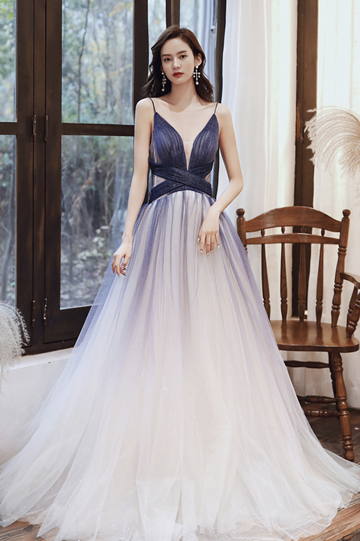 Cute Tulle Long A Line Prom Dress Blue Evening Dress on Luulla
