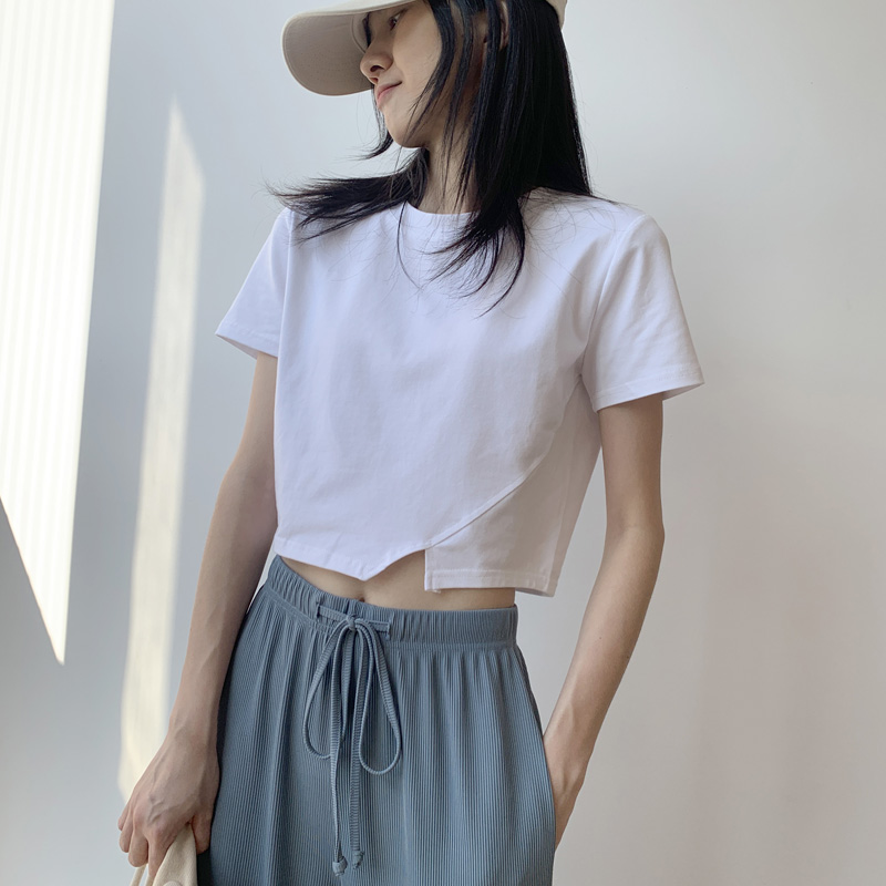 Simple White Short T Shirt Black Navel T Shirt on Luulla