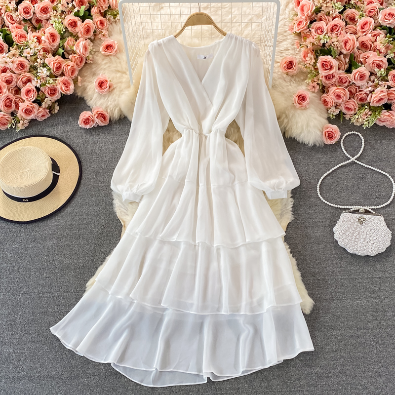 White V Neck Long Sleeve Dress Fashion Dress on Luulla
