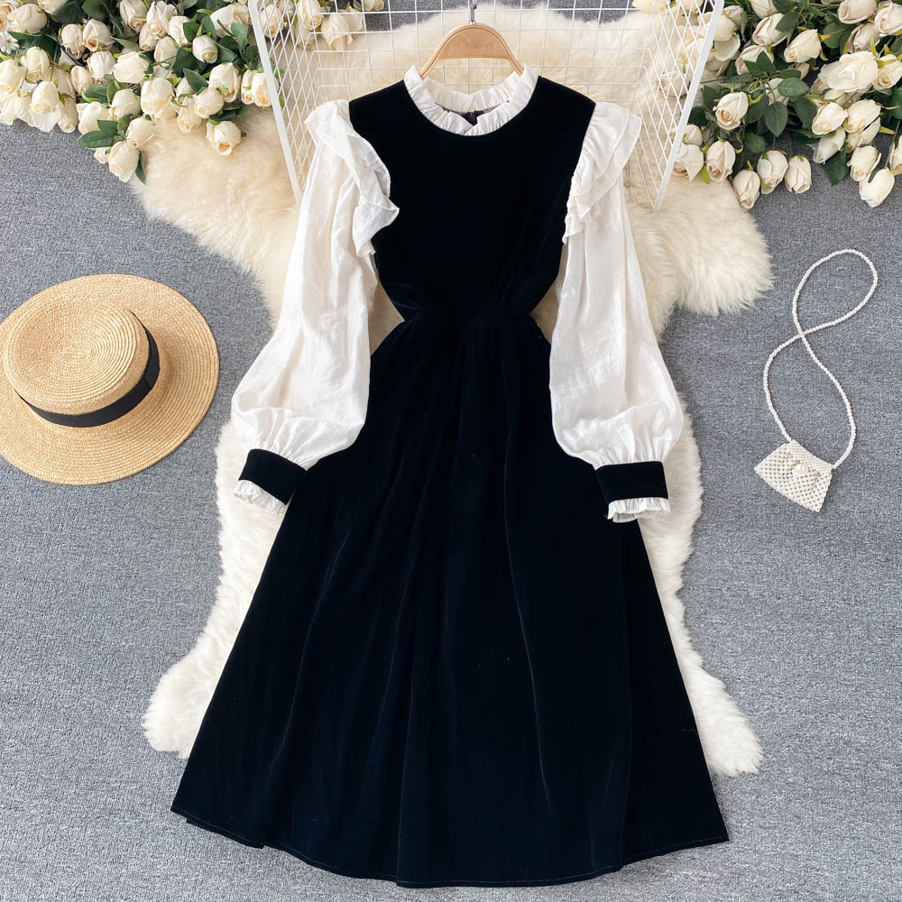 Cute Velvet Long Sleeve Dress A Line Fashion Dress on Luulla