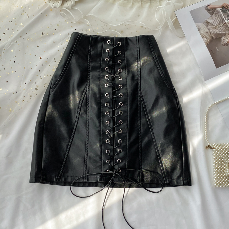 Black A Line PU Leather Skirt on Luulla