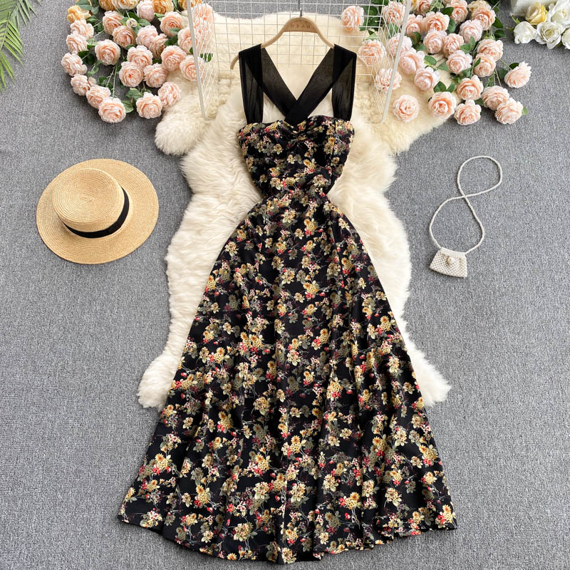 Black A-line Floral Dress Fashion Dress on Luulla